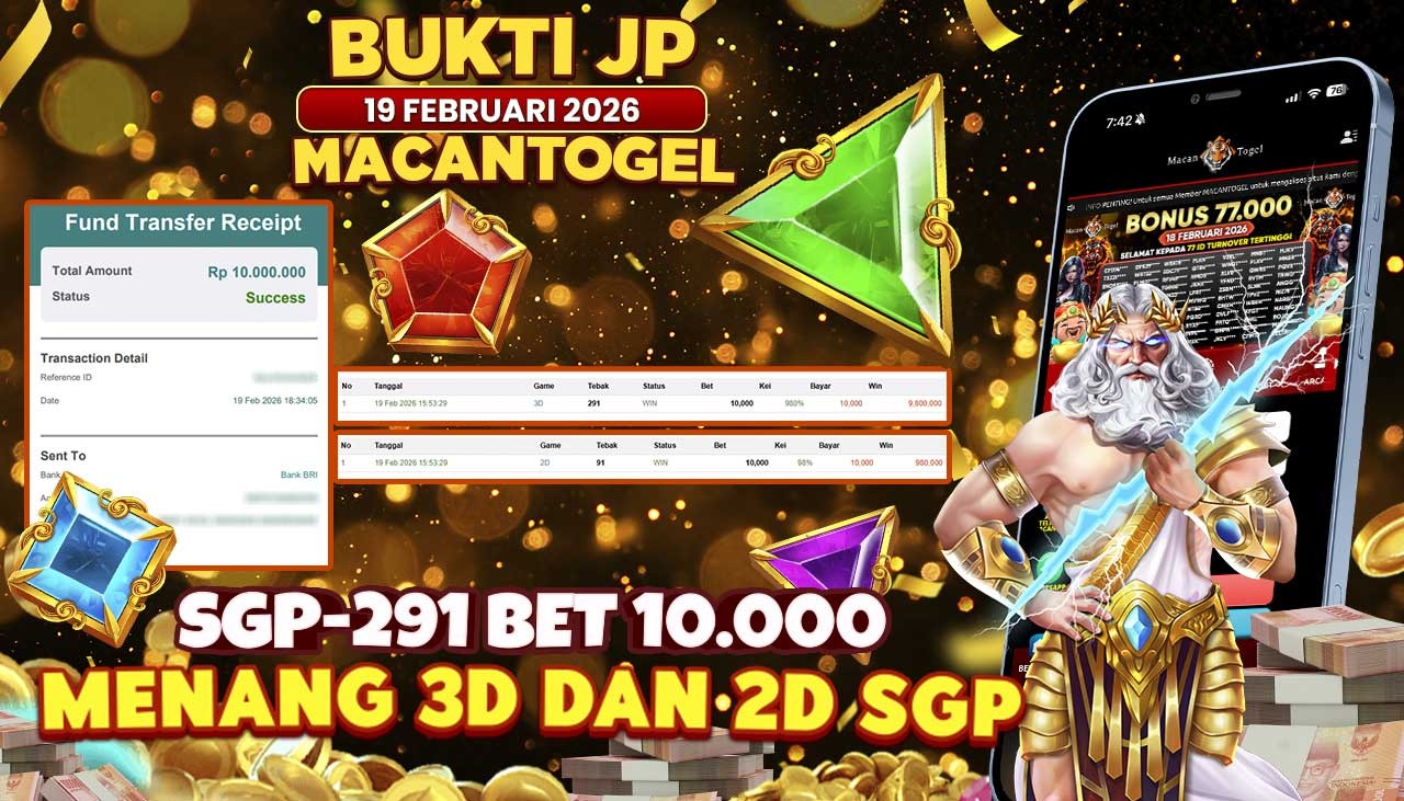 MACANTOGEL JACKPOT PERMAINAN TOGEL SINGAPORE SGP Rp.10.000.000,- LUNAS