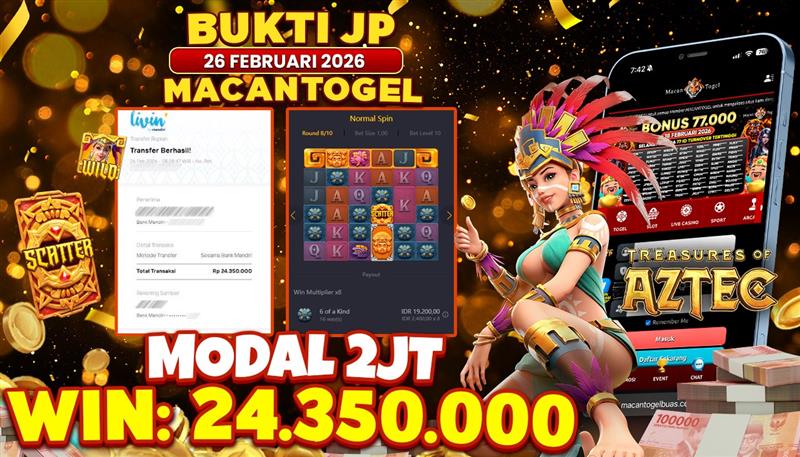 MACANTOGEL JACKPOT PERMAINAN SLOT PG SOFT TREASURES OF AZTEC Rp.24.350.000,- LUNAS