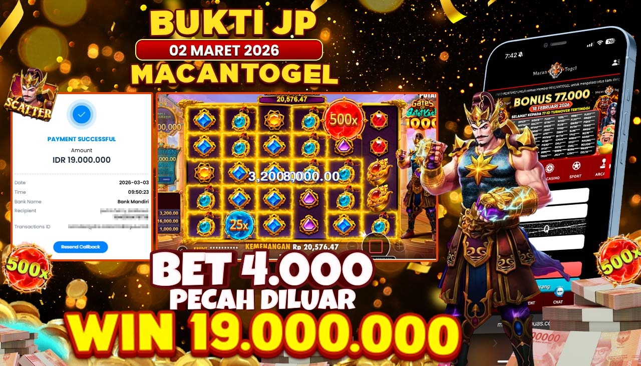 MACANTOGEL JACKPOT PERMAINAN SLOT PRAGMATIC PLAY GATES OF GATOT KACA 1000 Rp.19.000.000,- LUNAS