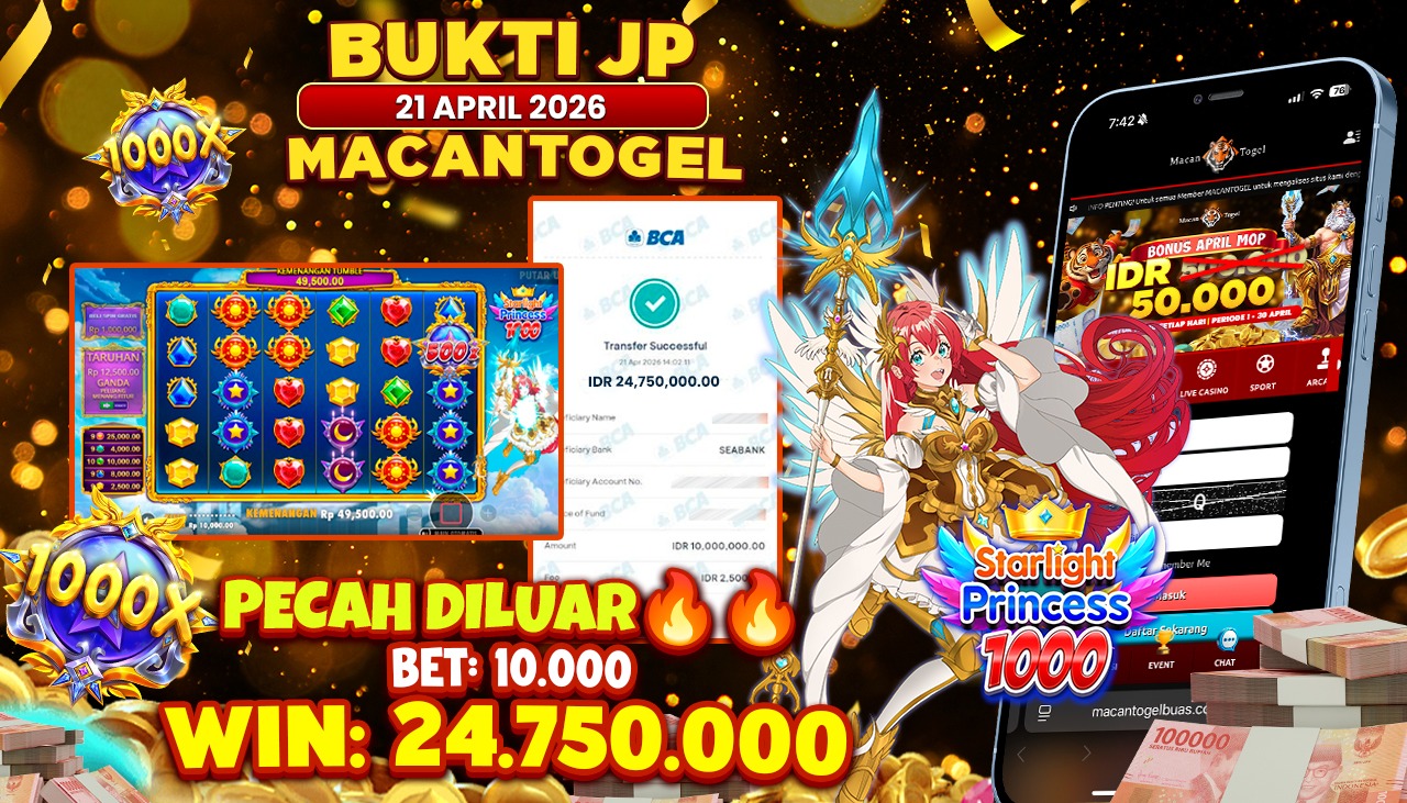 MACANTOGEL JACKPOT PERMAINAN SLOT PRAGMATIC PLAY STARLIGHT PRINCESS 1000 Rp.24.750.000,- LUNAS