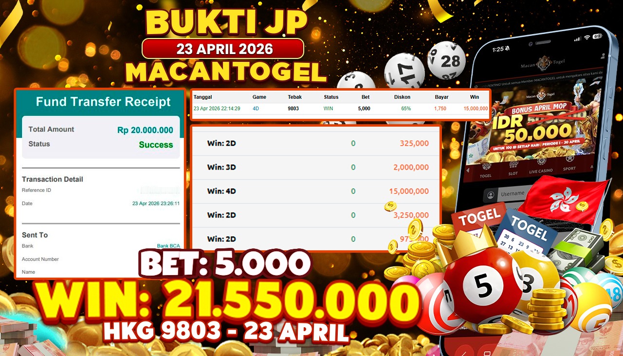 MACANTOGEL JACKPOT PERMAINAN TOGEL 4D HKG Rp.21.550.000,- LUNAS